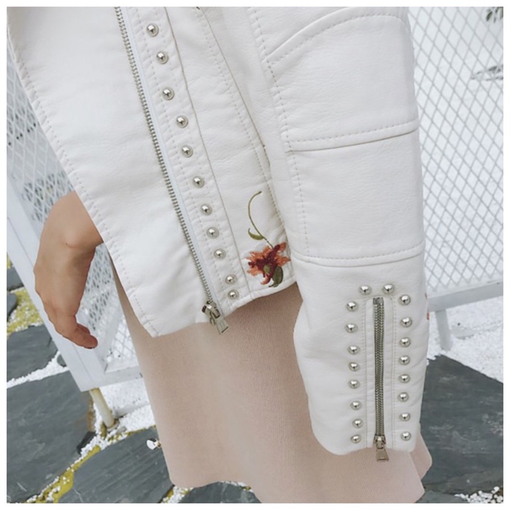 🥀 Embroidery Buttery Soft Vegan Leather Jacket - Picture 5 of 7
